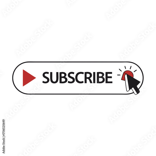 Digital graphic of a subscribe button with a play icon and a cursor clicking a bell icon to activate notifications