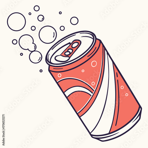 Refreshing soda can with bubbles and condensation rings a vibrant illustration of a cool beverage ready to quench thirst