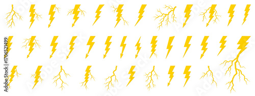 Vector lightning silhouettes set. Elements for thunderstorm design.