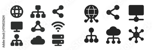 Network symbols and icons representing connectivity and communication in digital environments