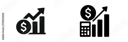 Financial growth symbols depicting upward trends and calculations in a modern design