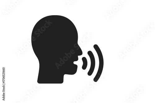 Silhouette of a person speaking with sound waves emanating from their mouth, representing communication concepts