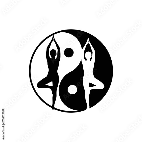 Minimalist yin-yang yoga icon representing balance and harmony