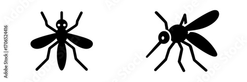 Two distinct silhouettes of mosquitoes showcasing their unique features in a simple black design on a white background