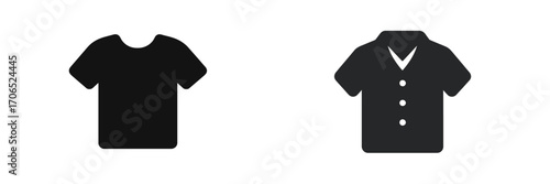 Silhouettes of a t-shirt and a button-up shirt on a simple background showcasing clothing options for casual and formal wear
