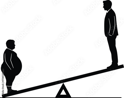 Seesaw balance silhouette vector illustration, leverage and weight distribution icon, physics torque concept design, playground and mechanical advantage graphic clipart