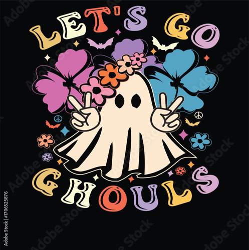 Halloween Retro “Let’s Go” Typography Vector T‑Shirt Design