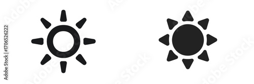 Sun icons representing different brightness levels in graphic design for user interface applications