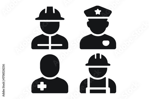 Different professions represented by silhouettes of emergency responders and workers in plain attire