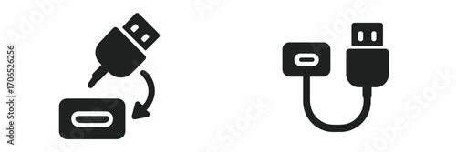 USB connection icons illustrating different types of ports and cable designs for electronic devices in a modern layout