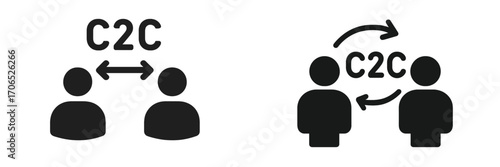 C2C communication symbols representing direct connection and interaction between two individuals