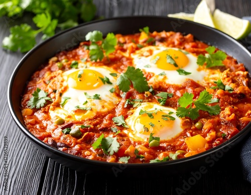 Spicy eggs over hearty stew