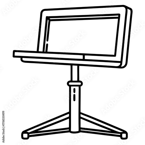 Adjustable music stand with a wide tray and stable tripod base silhouette isolated on white background
