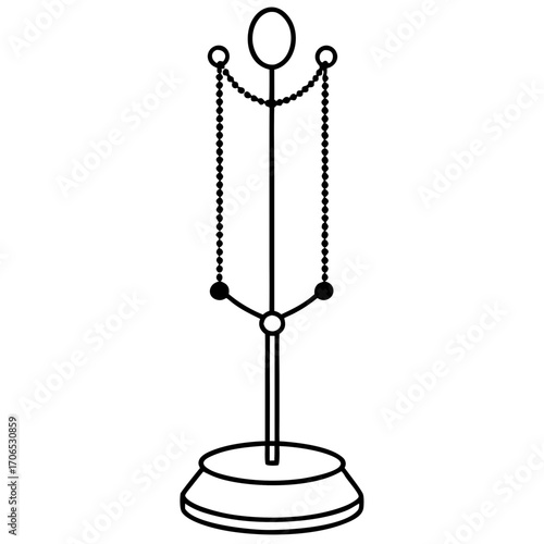 Elegant black silhouette of a jewelry display stand with beaded chains isolated on white background
