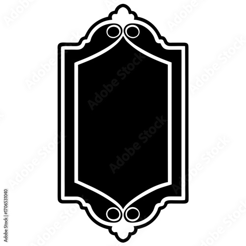 Ornate decorative shield shape with elaborate flourishes silhouette isolated on white background