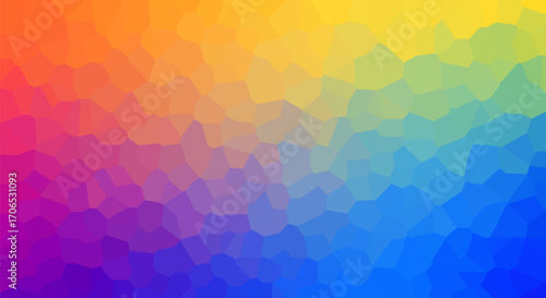 Vibrant low poly crystal background with a colorful rainbow gradient, abstract geometric mosaic pattern, for web design, presentation, banner, cover.