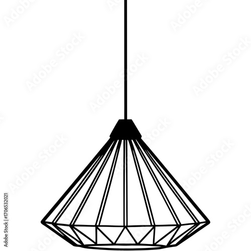 Geometric diamond pendant light fixture silhouette isolated on white background