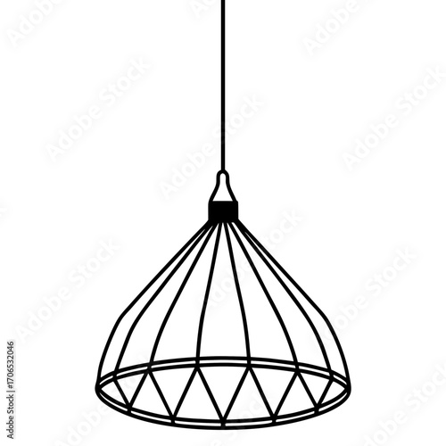 Geometric wireframe pendant light fixture silhouette isolated on white background