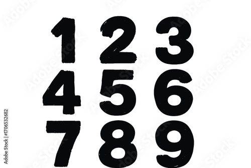 Colorful digits displayed in a grid format showcasing numbers one through nine on a clean white background