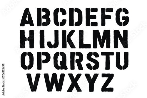 Black block letters showcasing the entire English alphabet arranged on a white background for artistic display or educational purposes