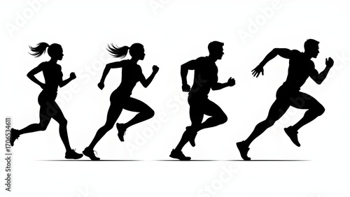 Running man and woman silhouettes set. Male and female runners figure shapes. Bare and naked slim healthy people work out