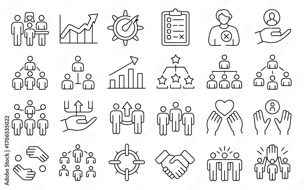 Naklejka premium Collection of 30 minimalist black and white line art icons for digital use