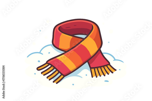Colorful striped scarf on snow background for winter apparel wool scarf on snow