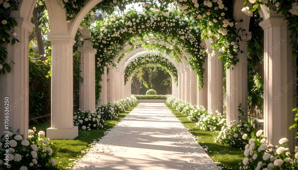 Fototapeta premium Elegant white archway garden path