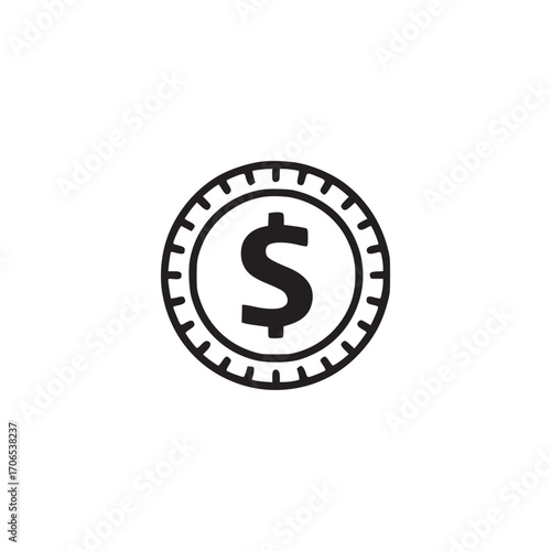 Vector art of coin icon a simple line drawing of a coin with a dollar sign, perfect for finance, money, or investment themes ideal for web design, app icons, or business materials