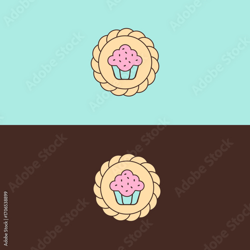 Cupcake Bakery Logo – Sweet Pastry Icon with Pink Frosting and Wreath Decoration
