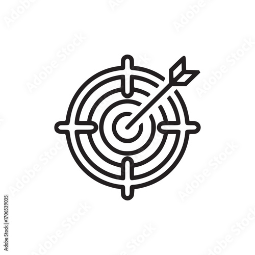 Vector art of an arrow hits the center of a target this image represents precision, accuracy, and achieving goals, making it suitable for business, marketing, and personal development projects