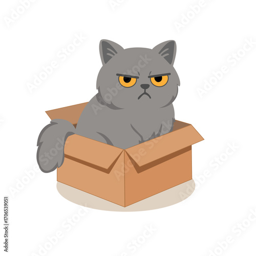 Grumpy Cat Nika Sitting in Box Vector Illustration