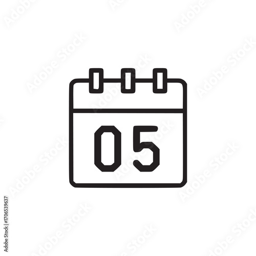 Vector art of calendar icon with the number 05 this simple and clean graphic represents date, schedule, or event, perfect for user interface design, planning, and reminders