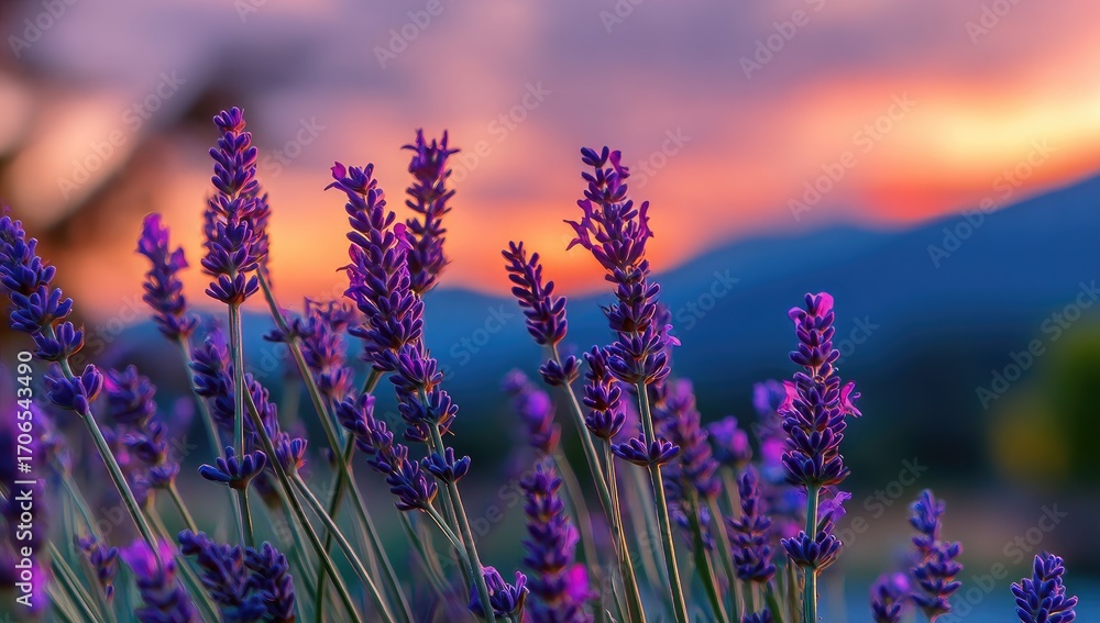 Fototapeta premium Close-up lavender blooms at sunset