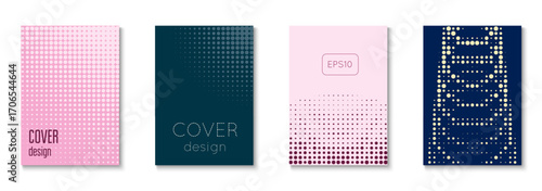 Book Cover Set. Color Art With Memphis Elements. Linear Frame With Geometric Design. Halftone Flyer. Minimalist Business Texture. Geometric Wave Background. Trendy Book Cover