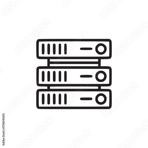Vector art of server icon minimalist outline design of stacked servers, representing data storage, network infrastructure, and information technology in a simple and modern style