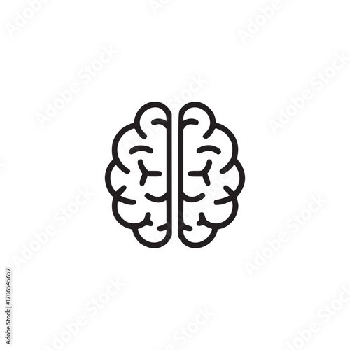 Vector art of brain icon minimalist outline design of a human brain, representing intelligence, thought, and cognitive function in a simple and modern style