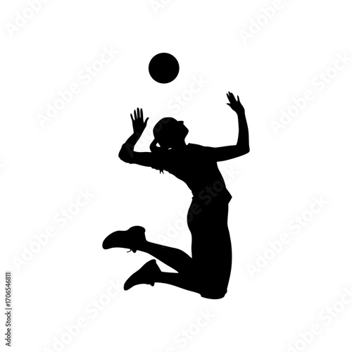 A female volleyball player jumping to hit the ball, , athleticism skill in a dynamic action shot