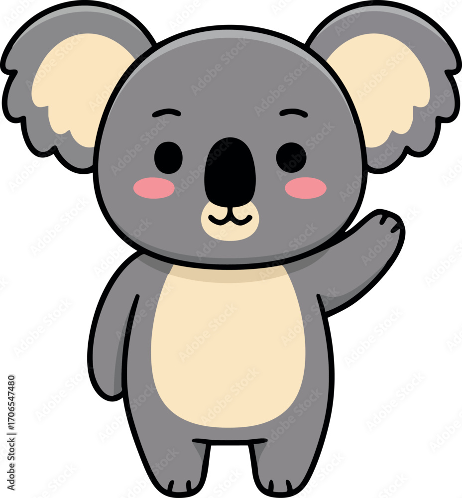Fototapeta premium Koala cartoon character waving hand cute gray marsupial animal vector illustration friendly design