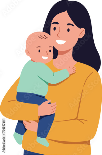 Mother holding baby son smiling together family love warm happy moment vector illustration