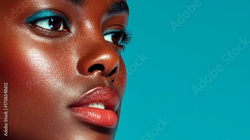 Glamorous close-up portrait of woman with blue eyeshadow