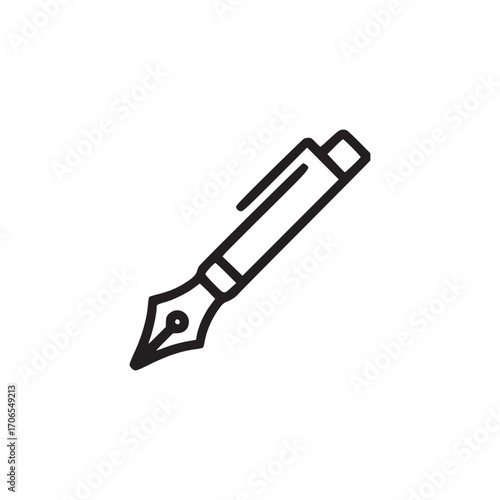 Vector art of a minimalist line art illustration of a fountain pen, , featuring a classic nib and sleek design, symbolizing writing, creativity, and the art of calligraphy