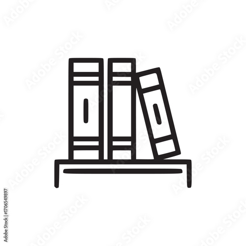 Vector art of books on a shelf icon this simple line drawing represents knowledge, education, or library, ideal for user interface elements, educational materials, and literary concepts