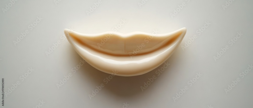 Fototapeta premium Cream colored lip shape smooth texture clean background studio shot