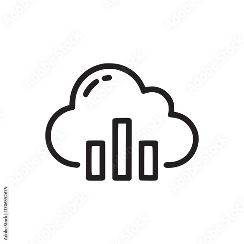 Vector art of a clean line art illustration of a cloud with bar graph inside, , representing data analysis, cloud analytics, and the visual representation of information in a digital environment