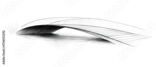 Elegant arched wooden bridge pencil sketch minimalist design illustration