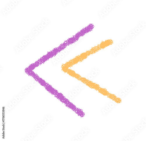 Hand drawn chalk left brackets symbol in pastel purple and yellow tones. This font character is a punctuation element with expressive lettering and rough mark, modern graphic for creative design.