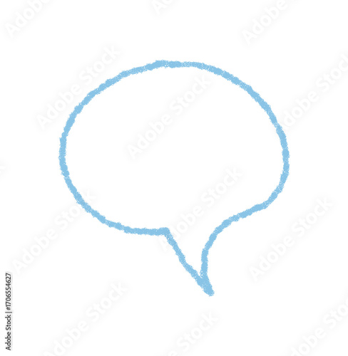 Blue crayon contour speech bubble icon in a simple style. Chat box with conversation and talk message balloon detail, contour line and soft blue color create a friendly communication element for art