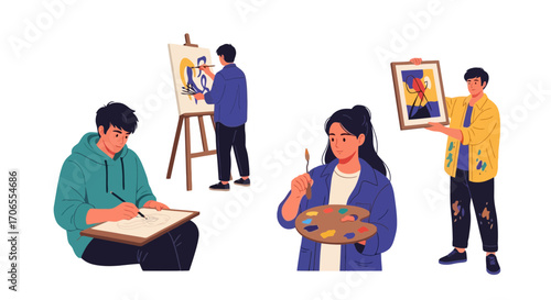 Diverse Artists Create Art Painting and Drawing Expressing Creativity Studio and Workshop Scene