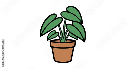Simple Vector Illustration of a Potted Houseplant with Green Leaves and a Terracotta Pot Isolated on White Background Perfect for Decor and Design Projects